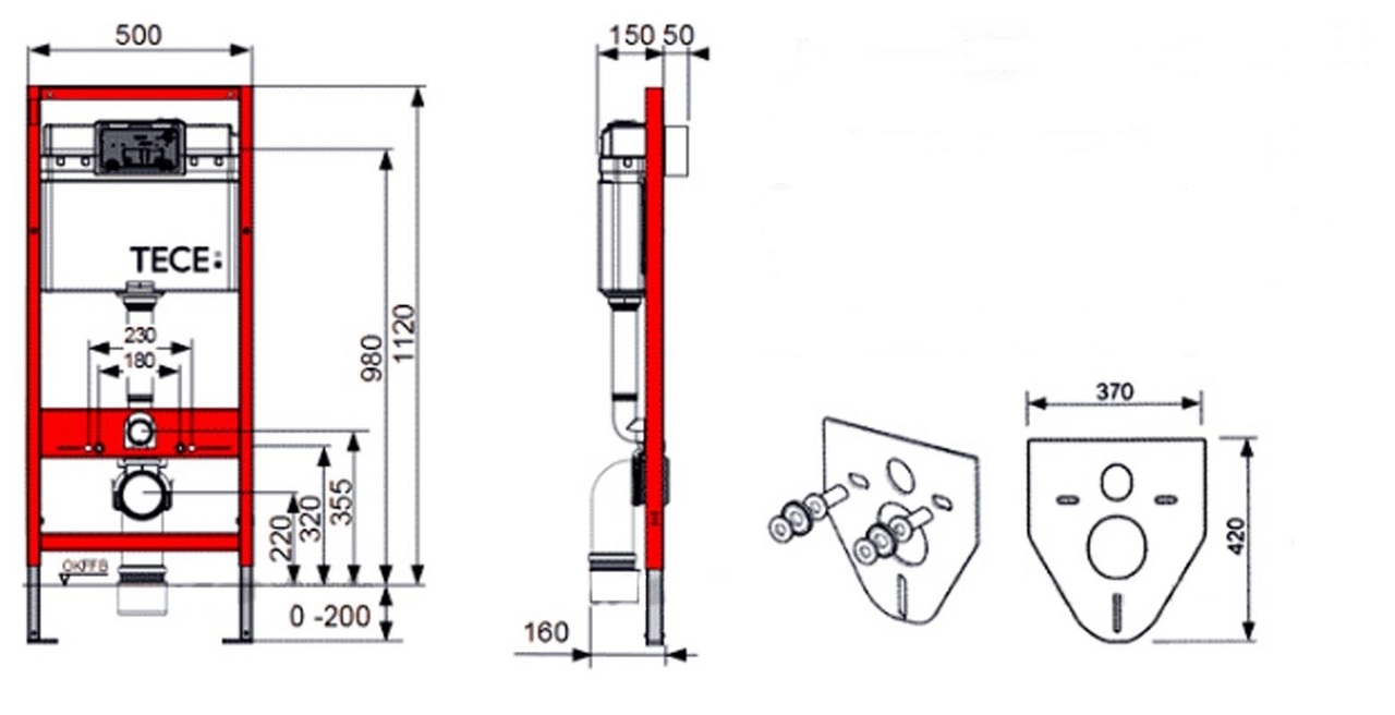 Tece комплект для установки подвесного унитаза k400600